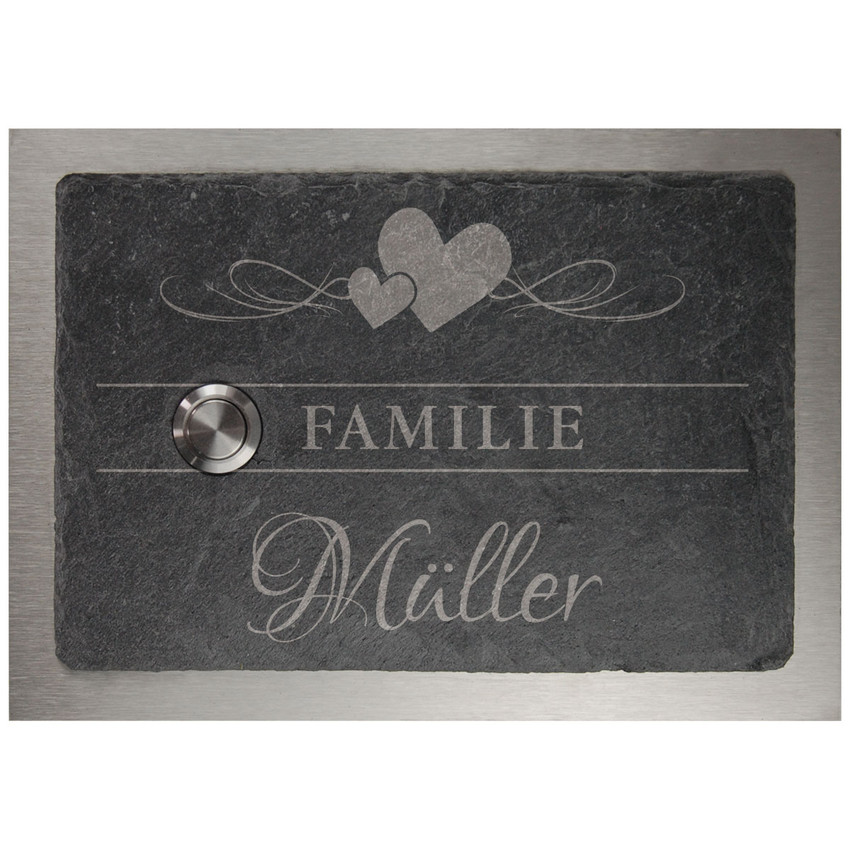 Klingelschild aus Schiefer und Edelstahl 17 x 12 cm - Design Love