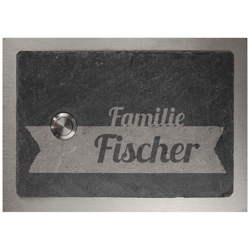 Klingel aus Schiefer und Edelstahl 17 x 12 cm - Design Banner