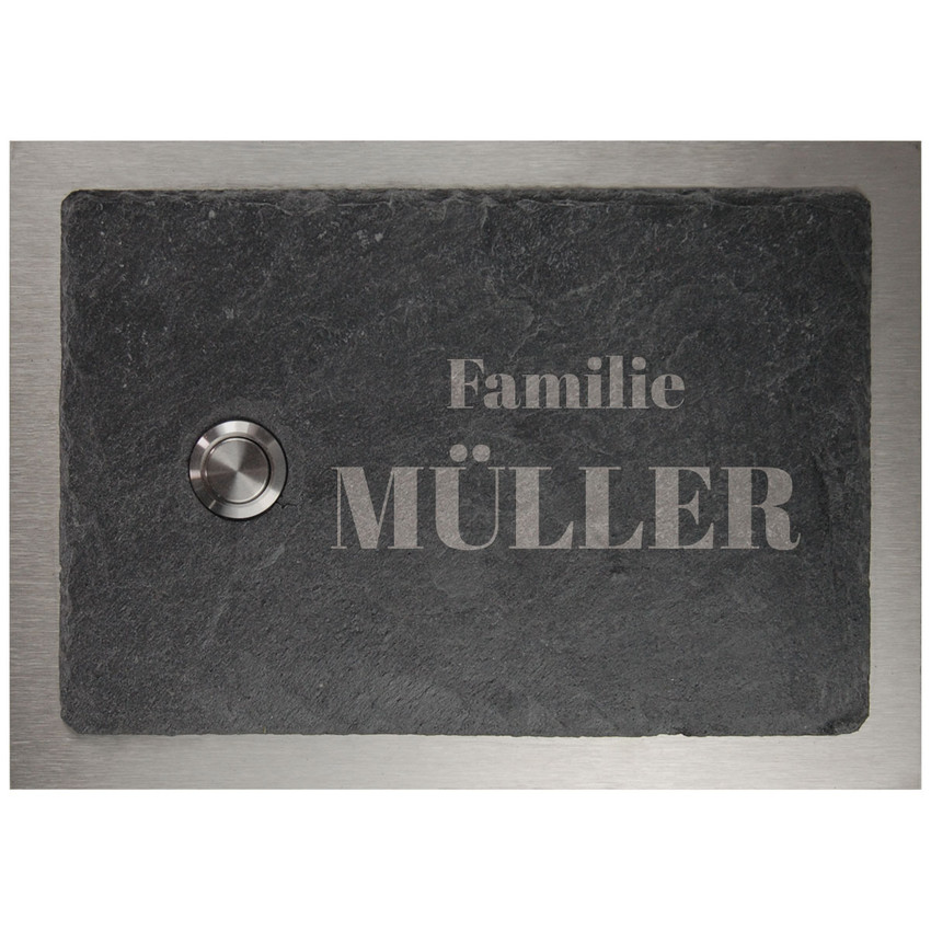 Klingel aus Schiefer und Edelstahl 17 x 12 cm - Design Classic