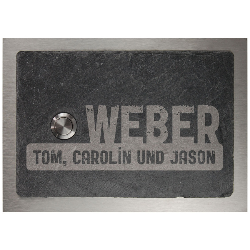 Klingel aus Schiefer und Edelstahl 17 x 12 cm - Design Crushed