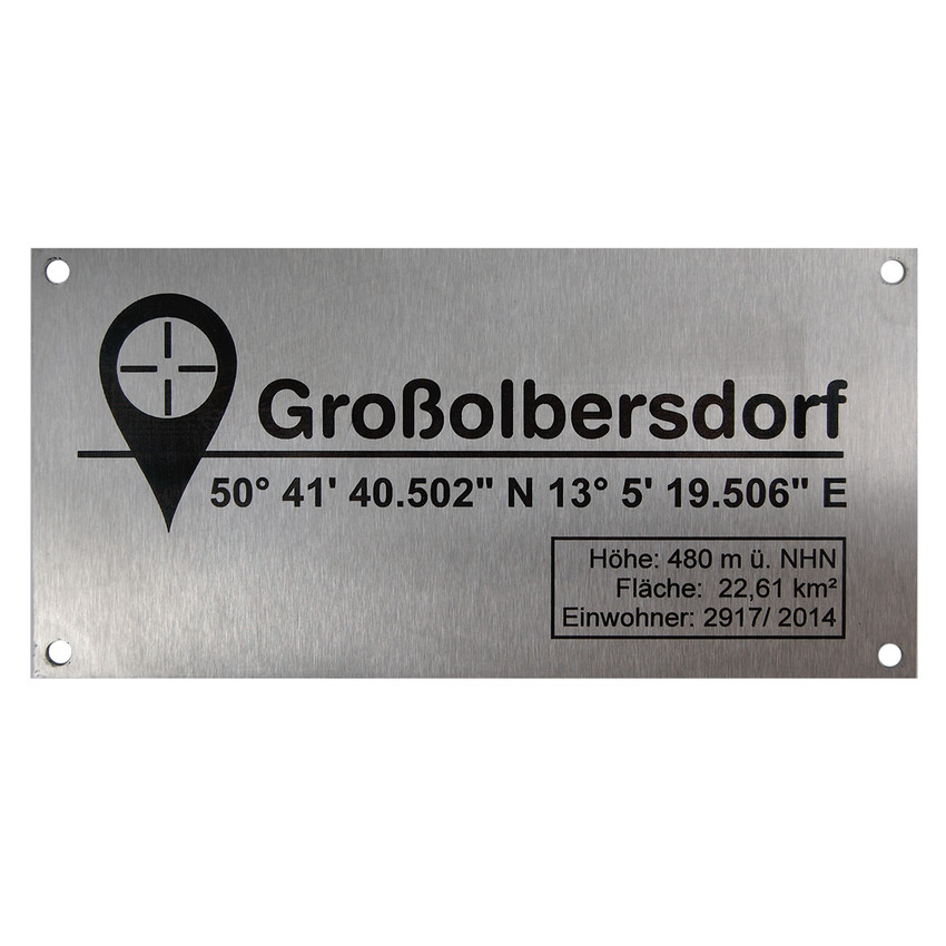 GPS Schild Edelstahl mit Lasergravur 200 x100 mm