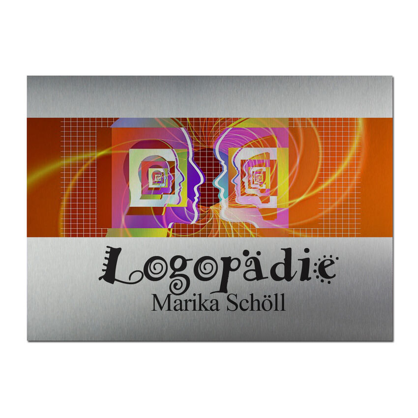 Edelstahlschild mit Logo und Wunschtext 260 x 200 mm