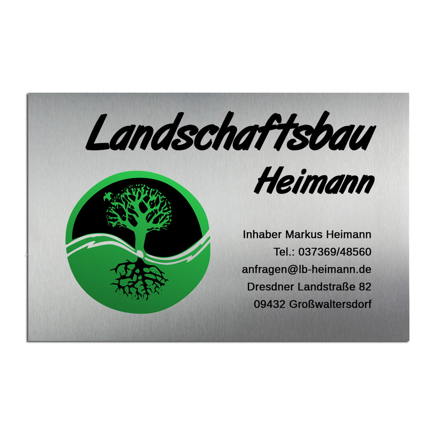 Edelstahlschild farbig bedruckt 150 x 100 mm