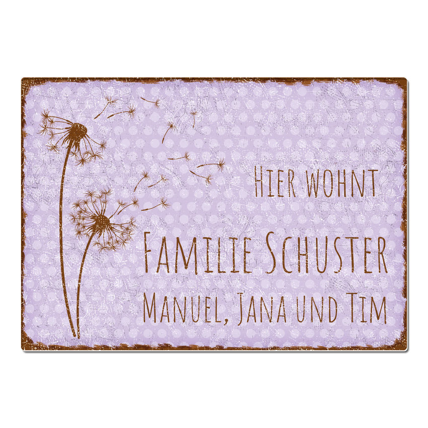 Vintageschild Pnktchen mit Wunschtext A3 violett extra large