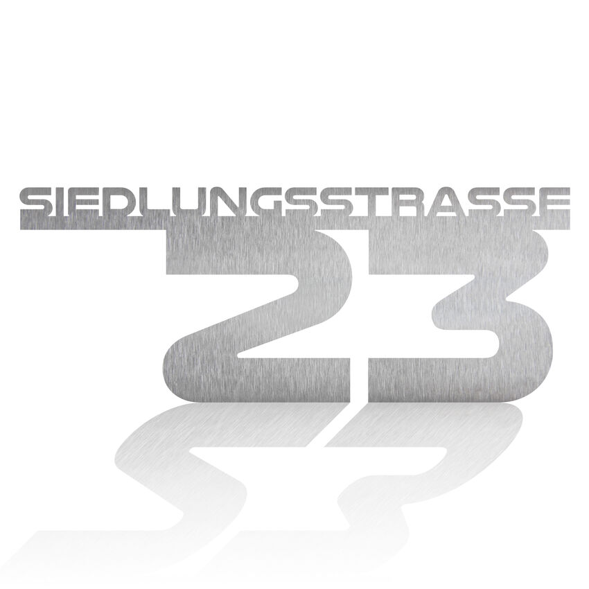Hausnummer aus Edelstahl mit Straenname - Design Future II bis 11 Buchstaben