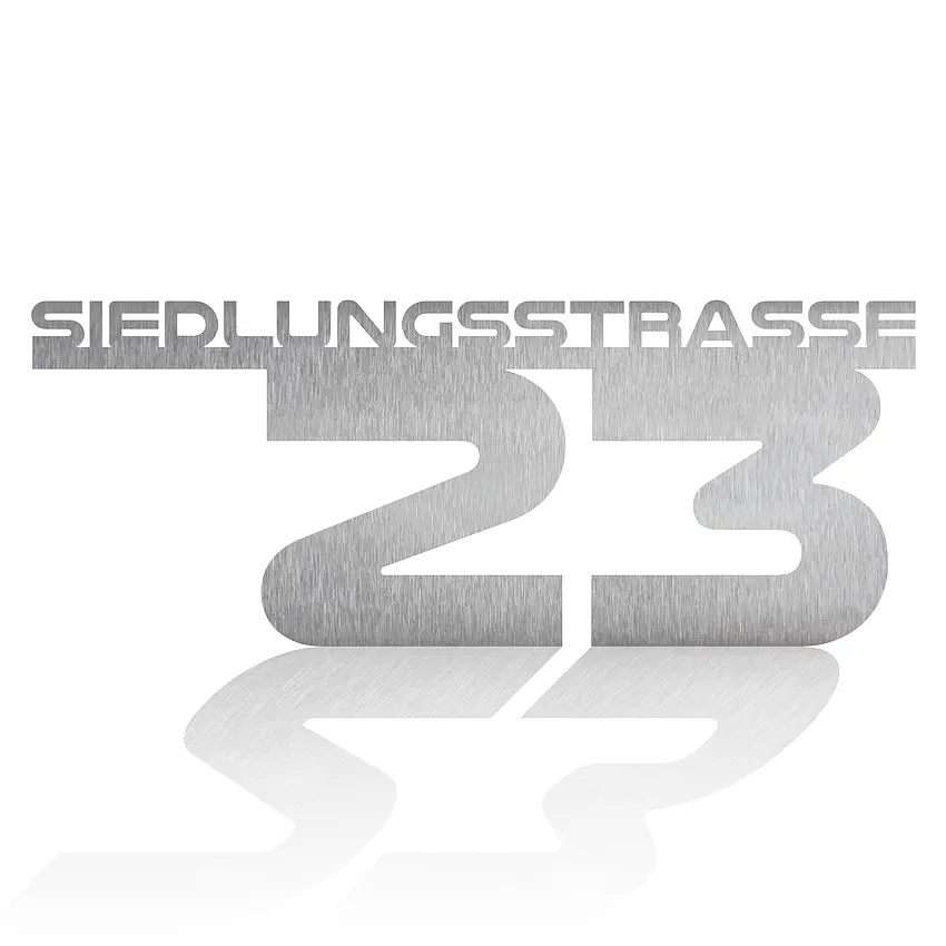 Hausnummer aus Edelstahl mit Straßenname - Design Future II | 80 cm lang