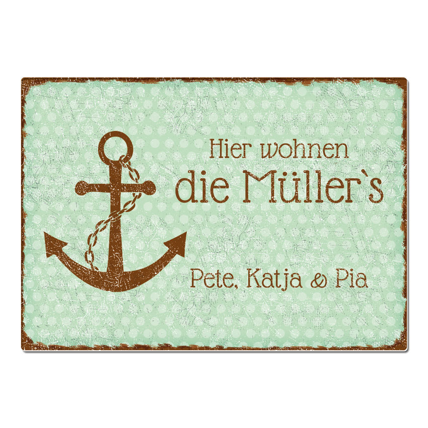 Punkte Vintageschild mint mit Wunschtext A3 extra large