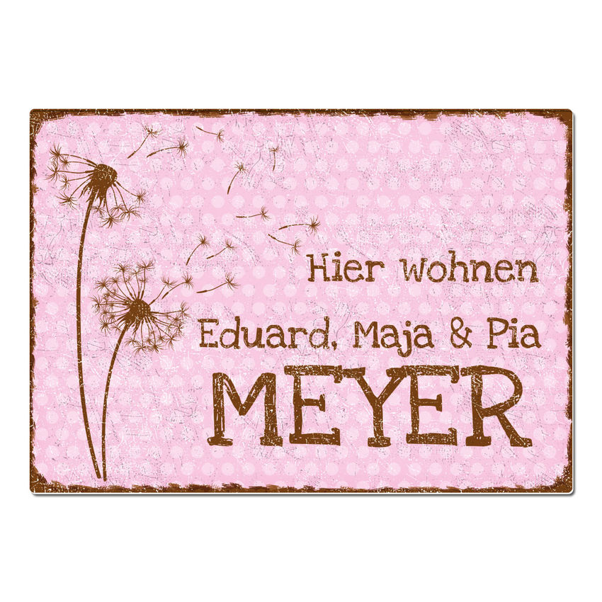 Punkte Vintageschild mit Wunschtext A3 rosa extra large