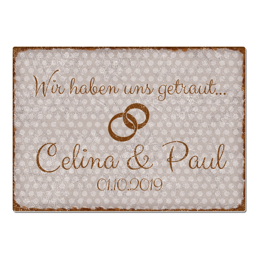 Punkte Vintageschild mit Wunschtext A3 taupe extra large