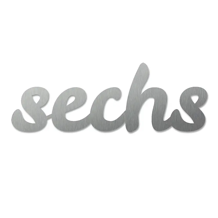 Edelstahl-Hausnummer als Zahlwort - Leckerli - Höhe 10 cm - bis 5 Buchstaben