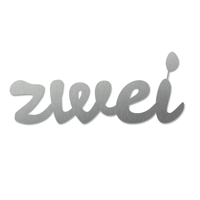 Edelstahl-Hausnummer als Zahlwort - Leckerli - Höhe 15 cm - bis 5 Buchstaben