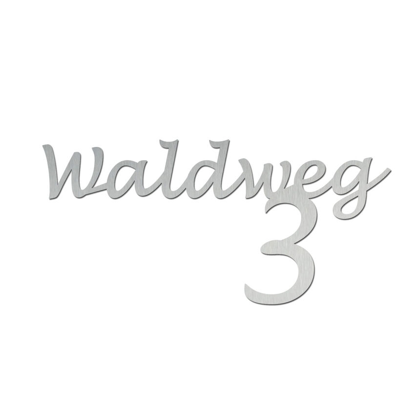 Edelstahl Hausnummer mit Straenname - Design Handwriting - bis 11 Buchstaben