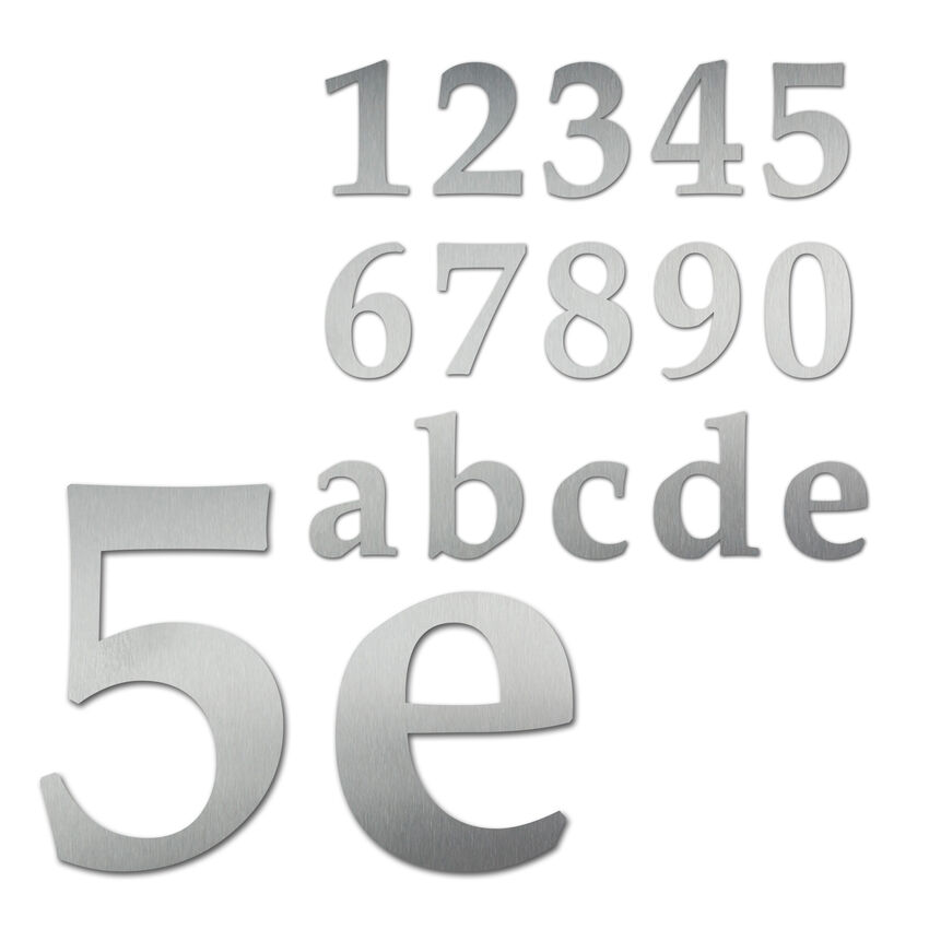 Edelstahl Hausnummern 120 mm hoch - Schrift Palatino