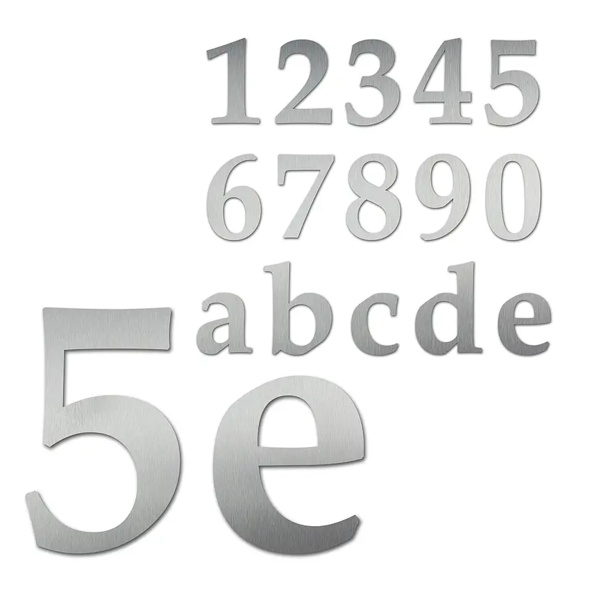 Edelstahl Hausnummern 120 mm hoch Schrift Palatino