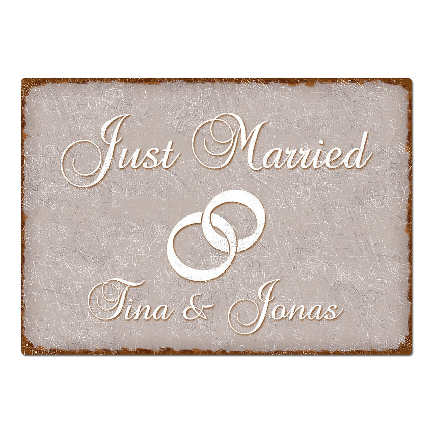 Dekoschild Just Married mit Namen A4 taupe