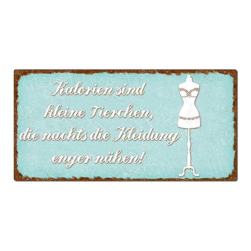 Schild mit Spruch: Kalorien sind kleine Monster 200 x 100 mm trkis