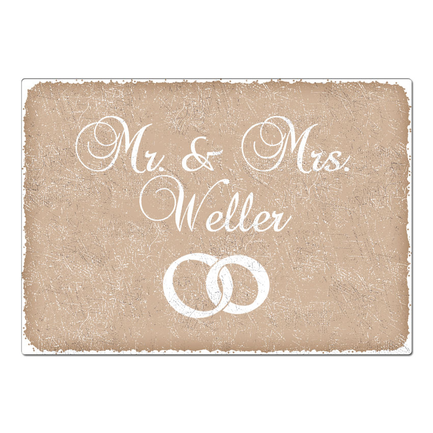 Schild Mr und Mrs mit Name A3 cappuccino