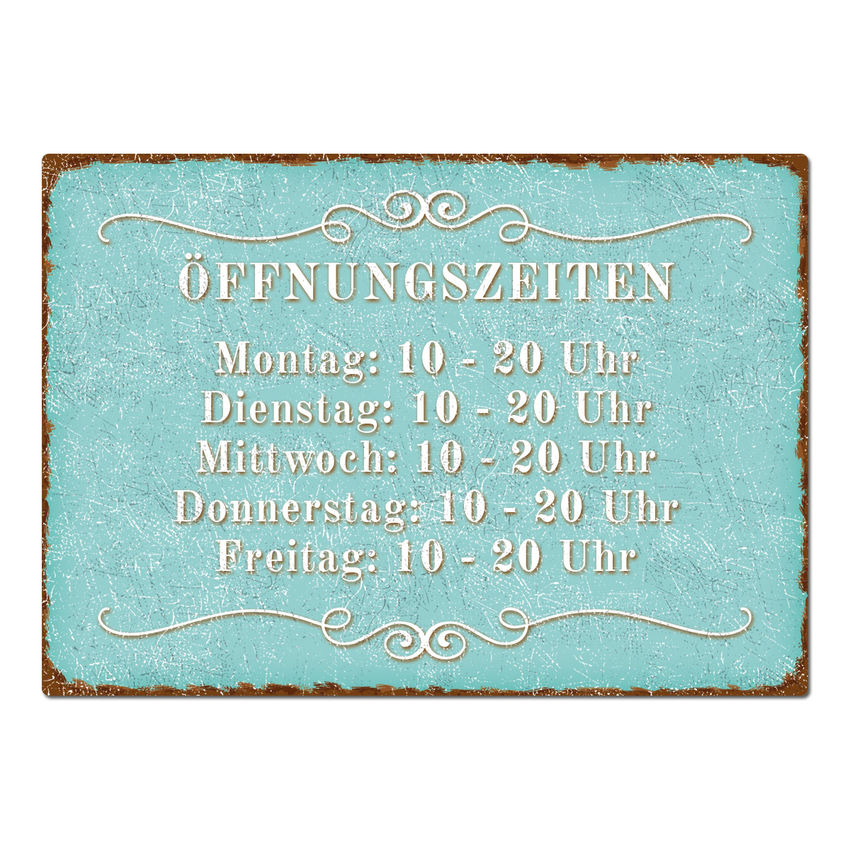 Schild mit ffnungszeiten A4 trkis