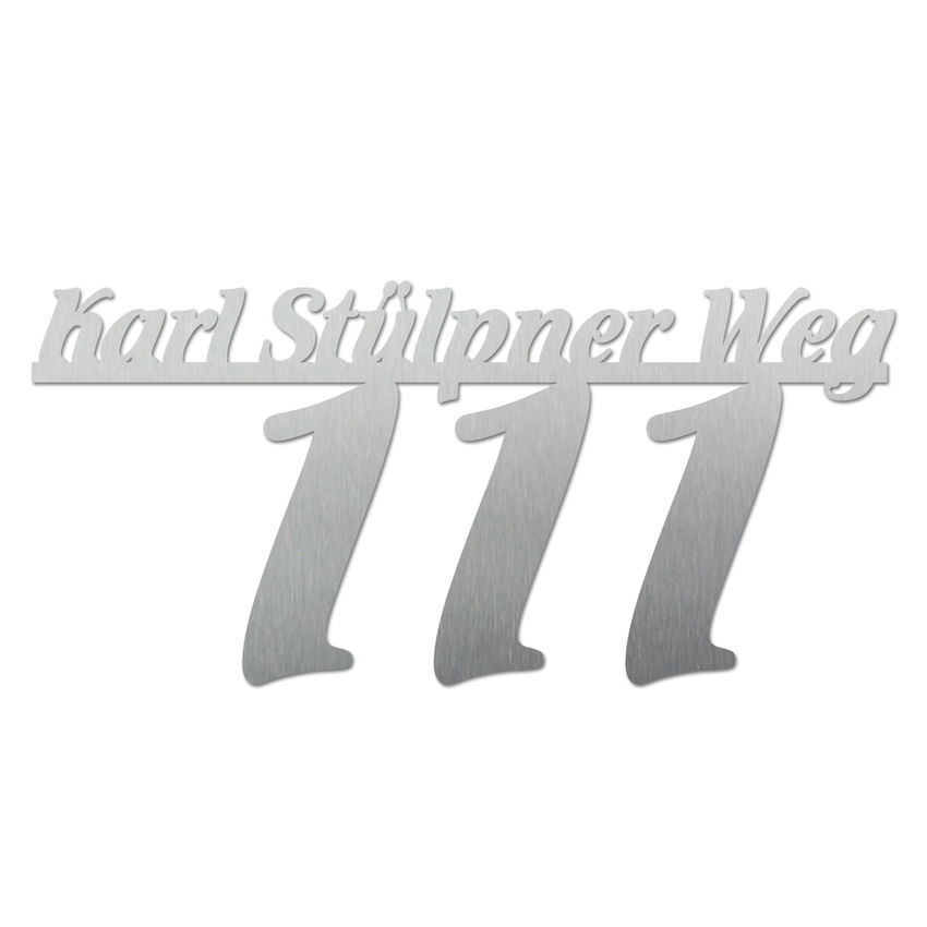 Edelstahl Hausnummer mit Straenname - Design Flamenco bis 21 Buchstaben