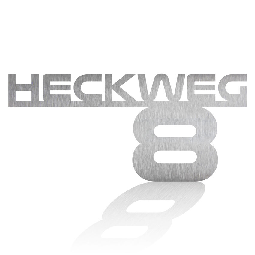 Hausnummer aus Edelstahl mit Straenname - Design Future II bis 21 Buchstaben