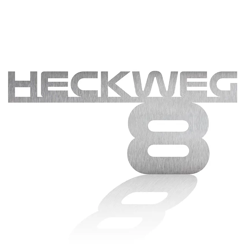 Hausnummer aus Edelstahl mit Straßenname - Design Future II | 50 cm lang