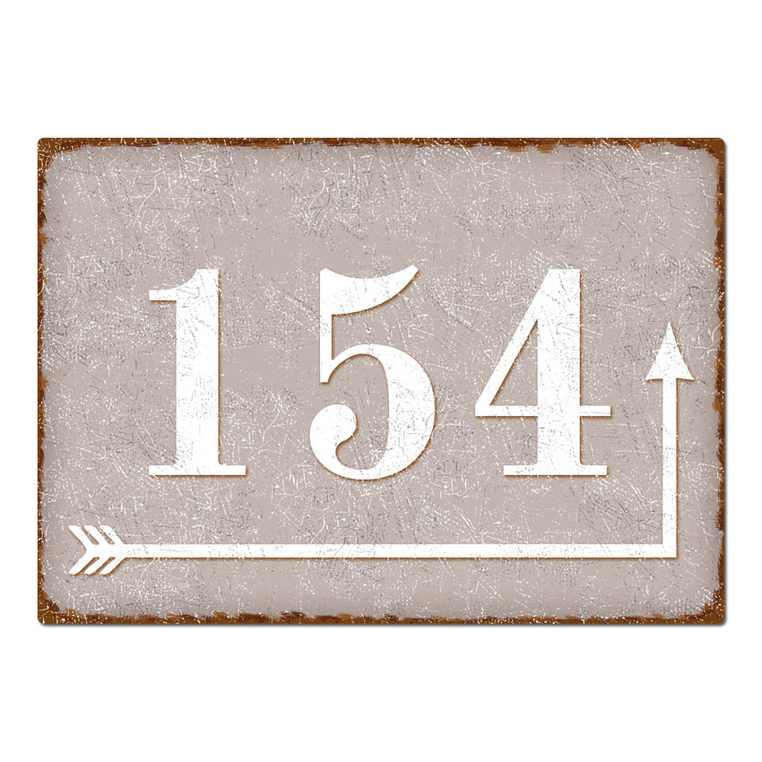 Hausnummer mit Richtungspfeil - Vintage Stil taupe
