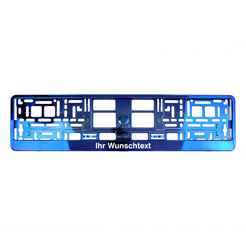 Kennzeichenhalter mit Wunschtext blau chrom 1 Stck