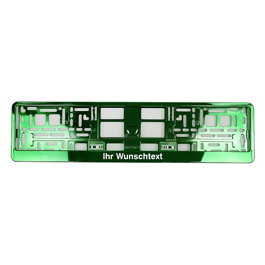 Kennzeichenhalter mit Wunschtext grün chrom - pro Stück