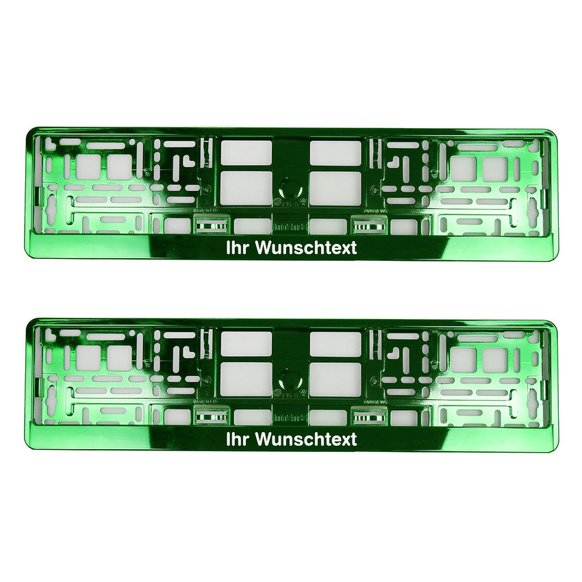 Kennzeichenhalter mit Wunschtext grn chrom 2 Stck
