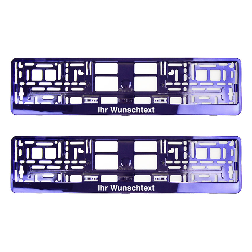 Kennzeichenhalter mit Wunschtext lila chrom 2 Stck