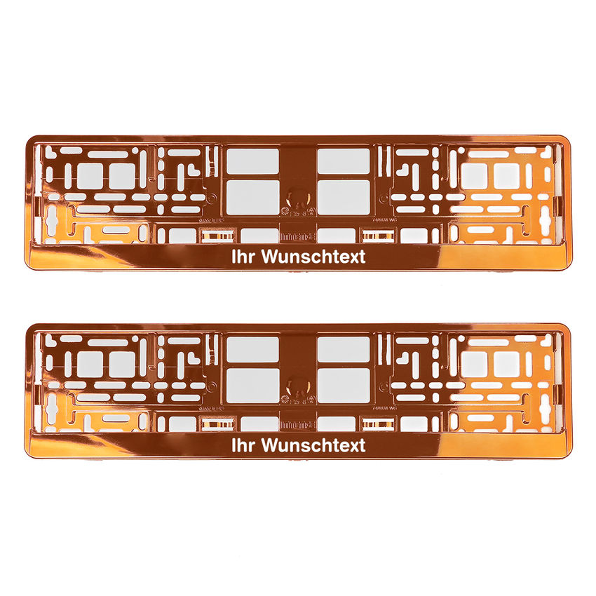 Kennzeichenhalter mit Wunschtext orange chrom 2 Stck
