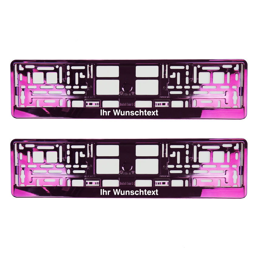 Kennzeichenhalter mit Wunschtext pink chrom 2 Stück