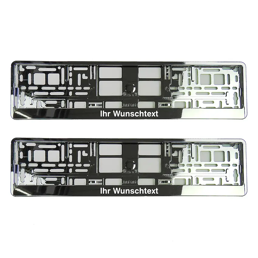 Kennzeichenhalter mit Wunschtext silber chrom - pro Paar