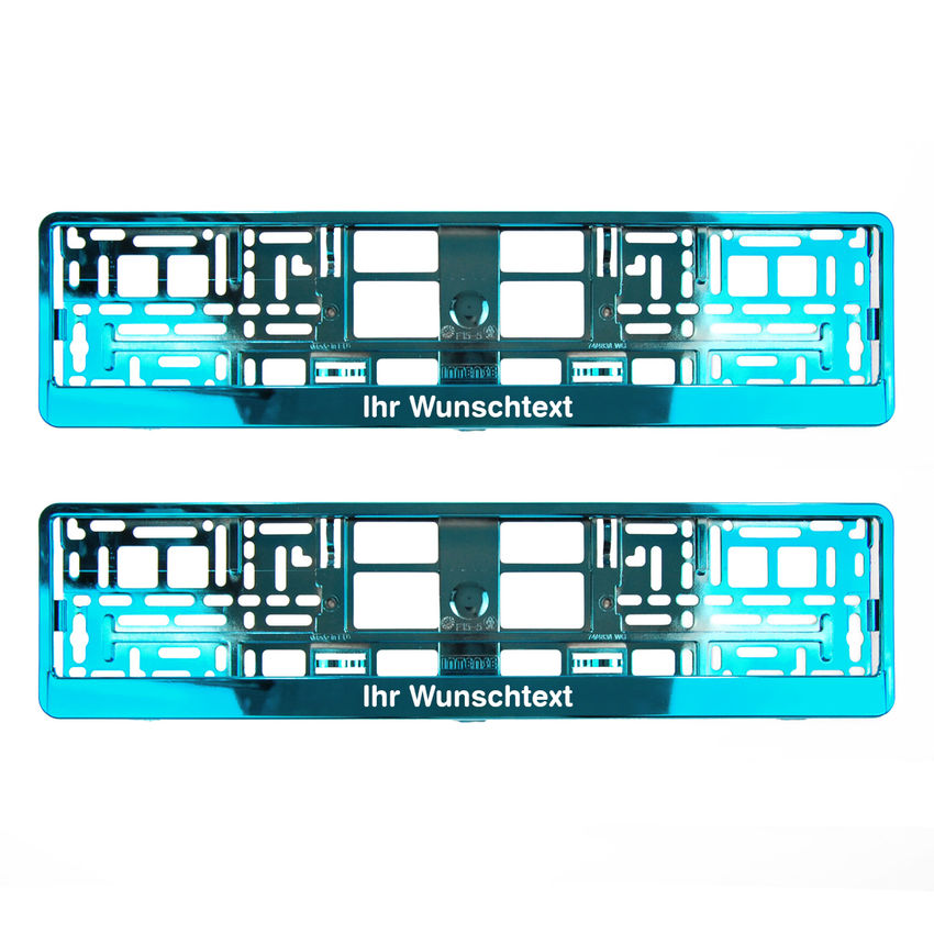 Kennzeichenhalter mit Wunschtext trkis chrom 2 Stck