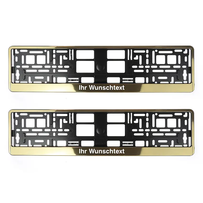 Kennzeichenhalter Butlerfinish Gold mit Wunschtext - pro Paar