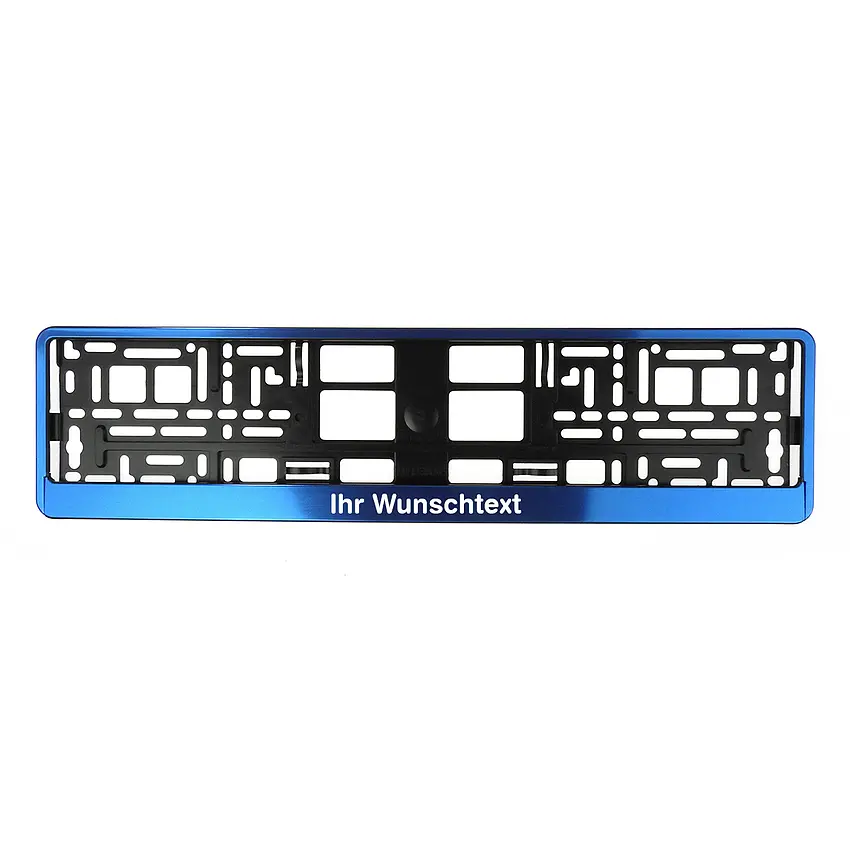 Kennzeichenhalter Blue Butlerfinish mit Wunschtext | pro Stück