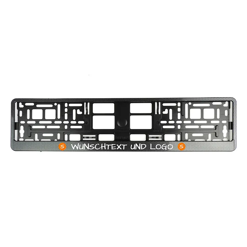 Nummernschildrahmen Carbon mit Wunschtext und Logo - Größe 52 cm - pro Stück