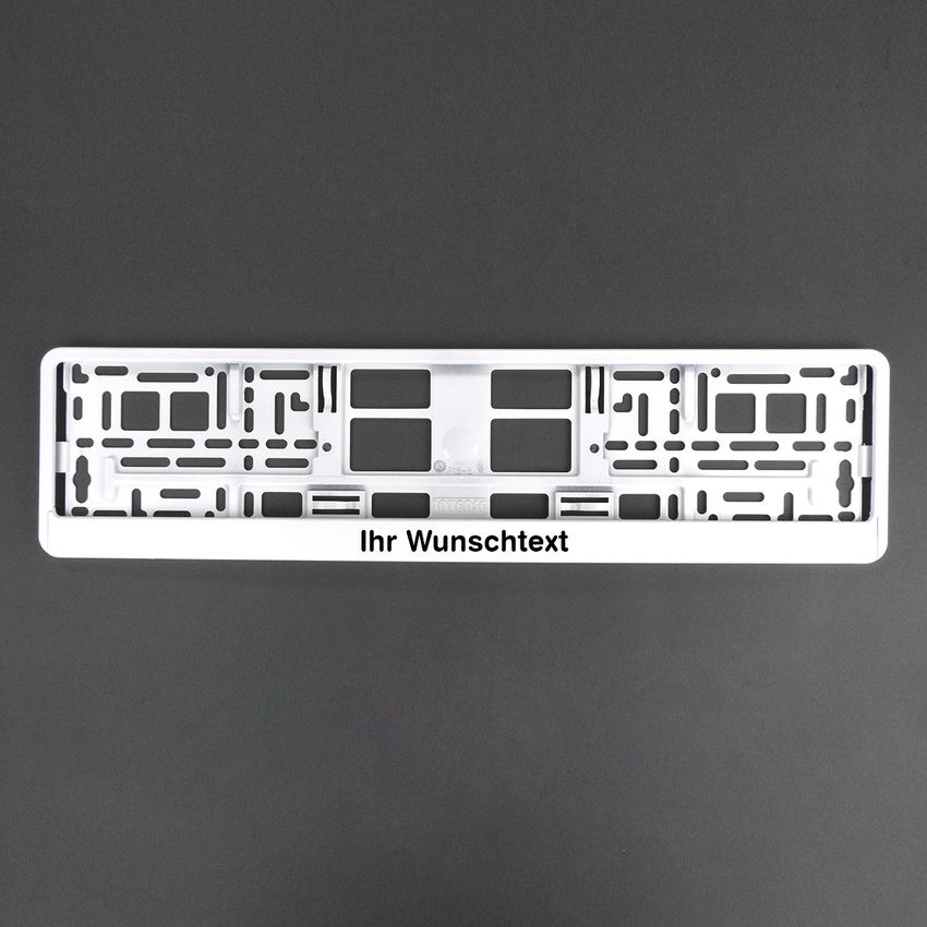 Nummernschildhalter Klavierlack wei mit Wunschtext 1 Stck