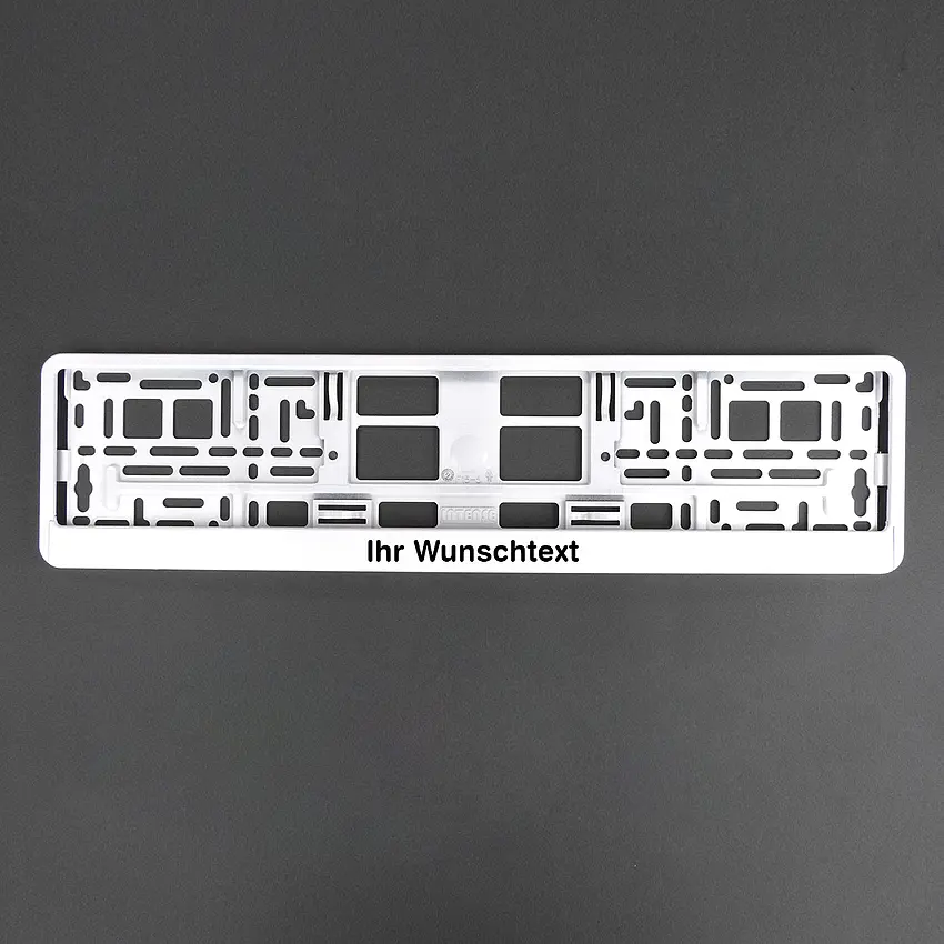 Kennzeichenhalter Klavierlack weiß mit Wunschtext - pro Stück