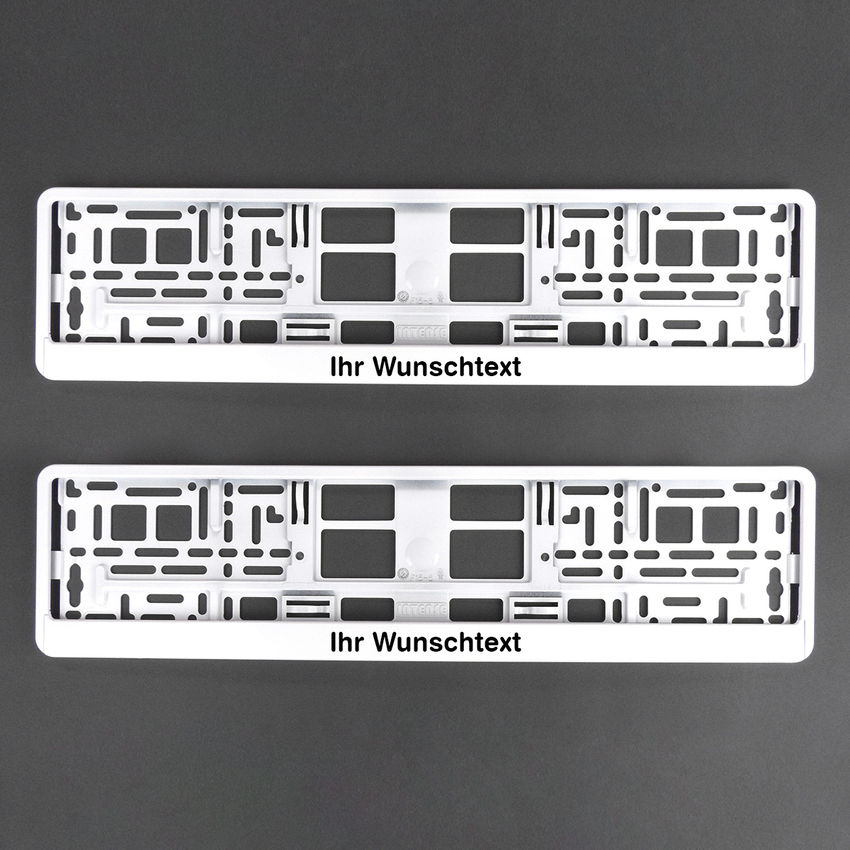 Nummernschildhalter Klavierlack wei mit Wunschtext 2 Stck