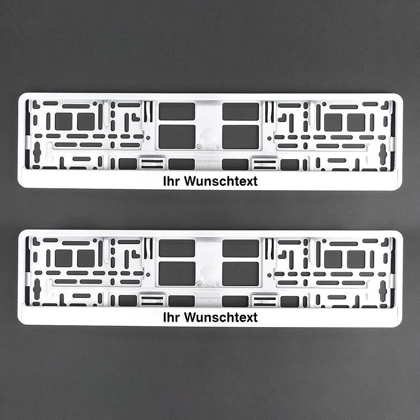Kennzeichenhalter Klavierlack weiß mit Wunschtext - pro Paar