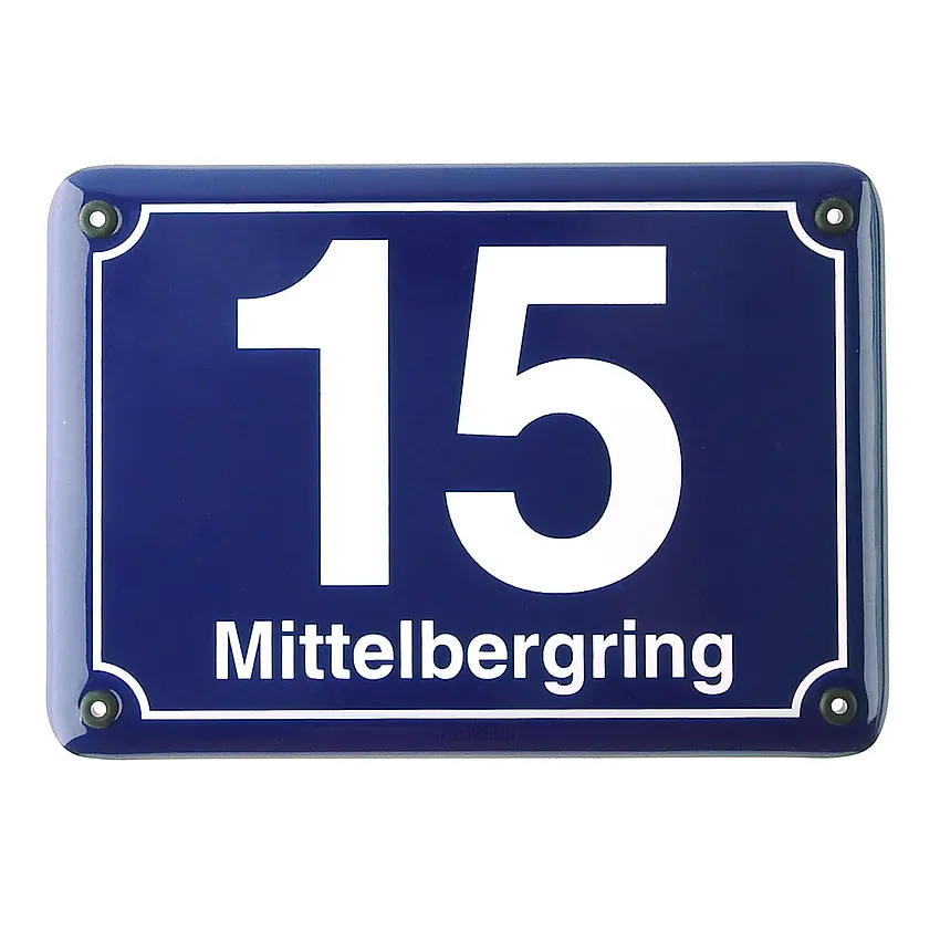 Emaille Hausnummer mit Straßenname 21 x 14,8 cm | blau/weiß