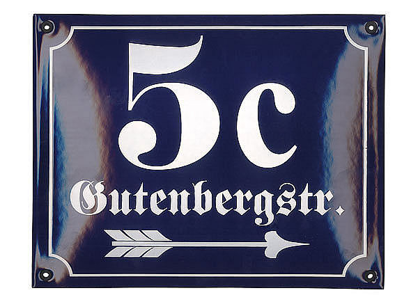 blaue Emaille-Hausnummer mit Straenname 25 x 20 cm blau/wei