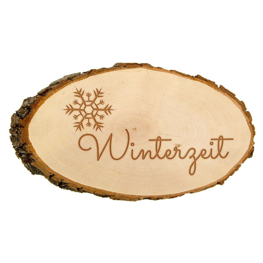 winterliches Holzrindenschild mit Text