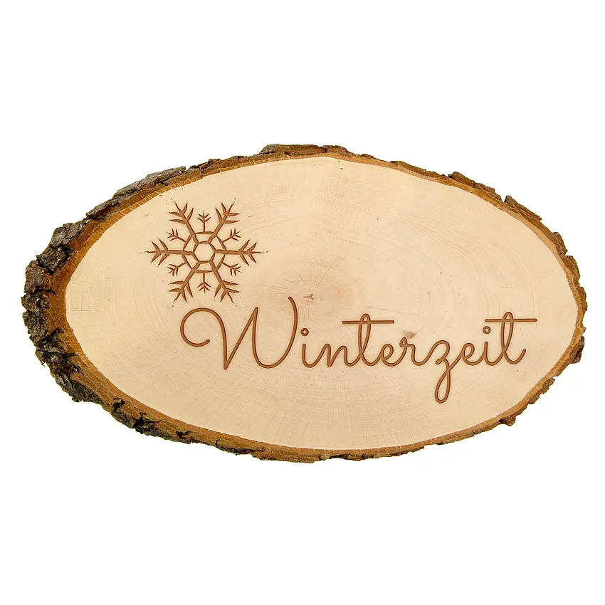 Baumscheibe "Winterzeit" mit Wunschtext Wunschtext und Symbol