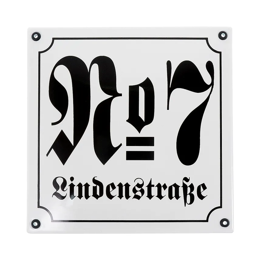 Emaille-Hausnummer mit Straßenname 21 x 21 cm | weiß/schwarz