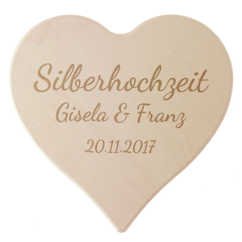 Holzherz zur Silberhochzeit mit Gravur