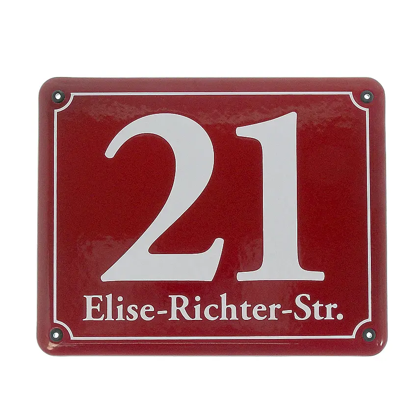 Emaille-Hausnummer mit Straßennamen 25 x 20 cm | weitere Farben