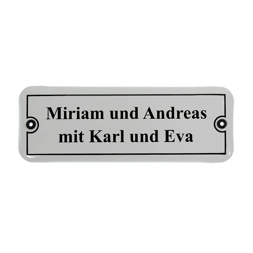 Emaille Türschild mit Ihrem Wunschtext 21 x 7,5 cm | weiß/schwarz