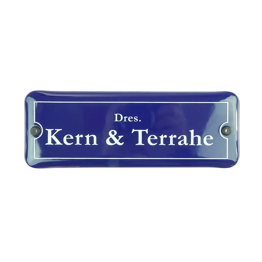 Emaille Türschild mit Ihrem Wunschtext 21 x 7,5 cm | blau/weiß
